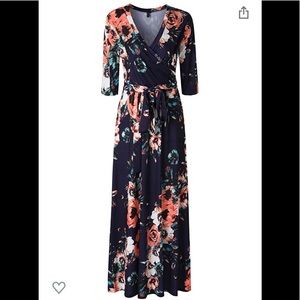 3/4 Sleeve Floral Maxi Wrap Dress